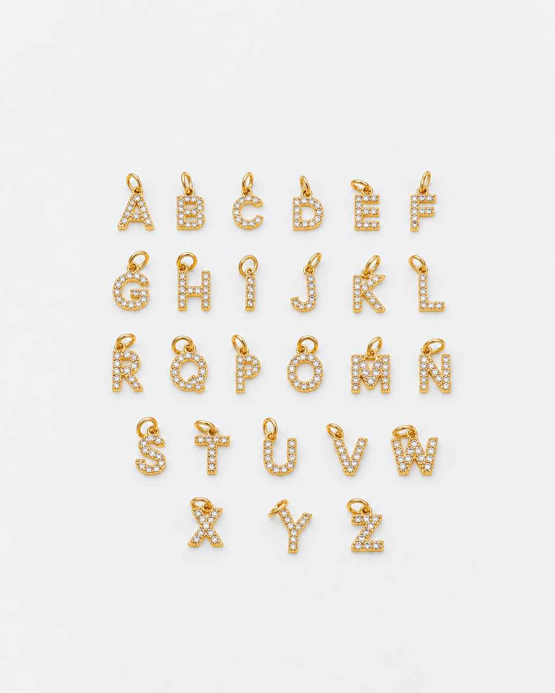 Initial letter charm necklace with zircons