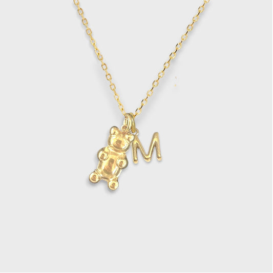 Cadena con charm OSITO y LETRA INICIAL