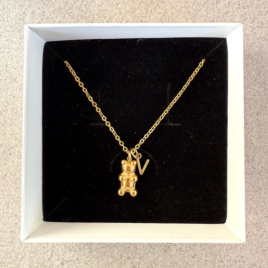 Cadena con charm de OSITO y PIEDRA DE NACIMIENTO