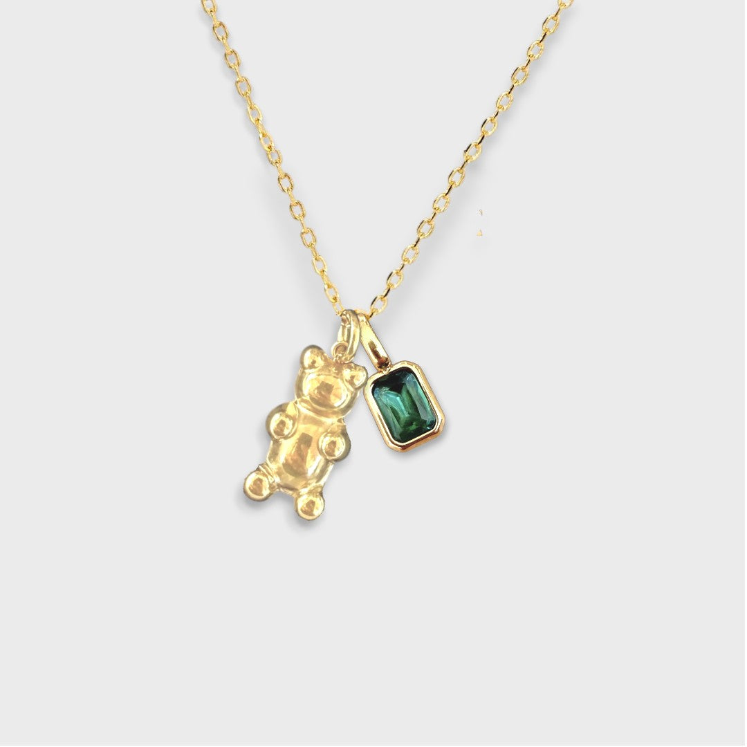 Cadena con charm de OSITO y PIEDRA DE NACIMIENTO