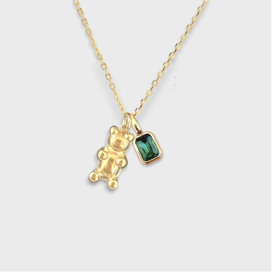 Cadena con charm de OSITO y PIEDRA DE NACIMIENTO