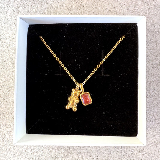 Cadena con charm de OSITO y PIEDRA DE NACIMIENTO